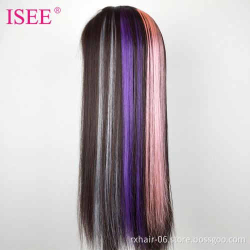 2021 Fashion Clip In One Piece Colorful Human Hair Extension,Colors Party Highlights Colorful One Clip In Hair Extension